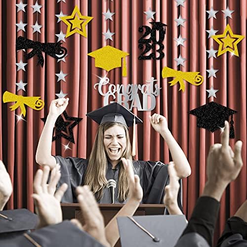 Дипломирање Украси 2023 Сјајна Капа За Дипломирање Диплома Ѕвезда Гарланд Банер Честитки Град Бантинг Стример Позадина За Доделување