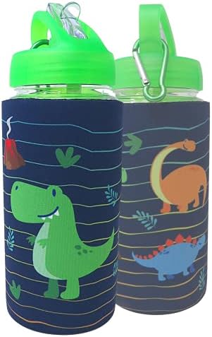 Кид зелено капаче шише со вода со отстранлив Неопрен ракав, забавни шишиња за пијалоци за училишни ручеци или до-оди, 8 инчи