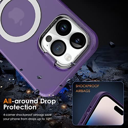 [5 во 1] iPhone 14 Pro Max Case Magsafe Со Невидлив Држач За Прстен На Камерата, со Заштитник на Екранот од 2 Пакувања и Заштитник