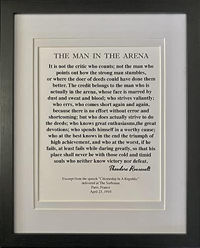 Мотивациски цитат. Човекот во арената од Теодор Рузвелт на архивскиот пергамент 11x14