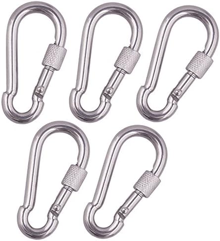 5pcs 304 Сребрена од не'рѓосувачки челик Сребрен ланец за брза врска Сноп кука карабинер јаже кабел конектор со M5 нишка