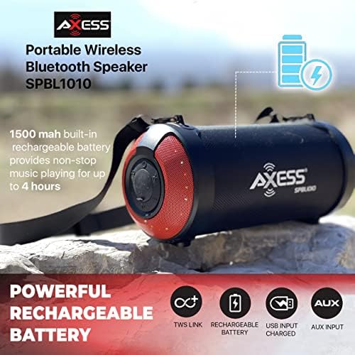 Axess Преносен безжичен Bluetooth звучник - USB C, FM радио и Aux влезови 3 ”звучник за Rich Sound & Bass со LED светла, TWS+