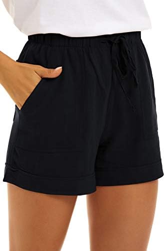 Goldpkf женски привлечни летни летни еластични еластични шорцеви од половината памучна постелнина со џебови