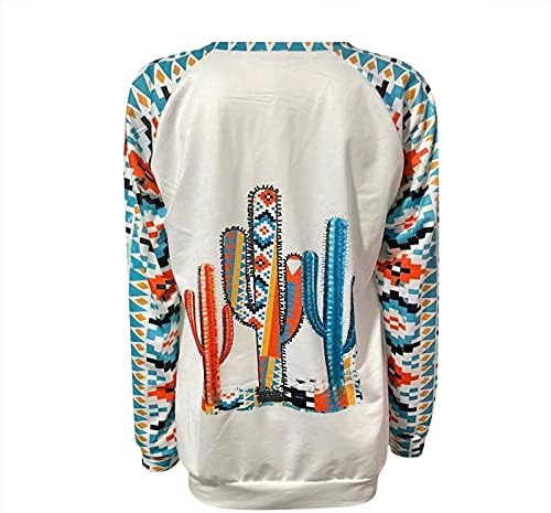 Prdecexlu Camping Pullovers дама екстра долго печатено есенски џемпер за џемпери, пукана екипаж-врат со долги ракави полиестер
