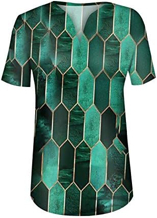Bmisegm geенски геометриски мета лабава врвна кошула за летни блузи со краток ракав
