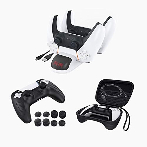 Моко комплет за Sony PlayStation 5 2020 Контролер, 1 силиконски покритие на кожата на кожата + 8 капачиња за затегнување на палецот + 1 кутија