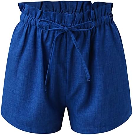 Еластична половината еластична летна кратка панталони Панталони Бермуди шорцеви за жени обични цврсти половини од памук од памук