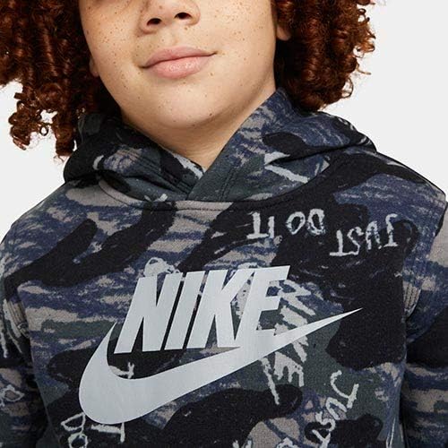 Nike Sportswear Youth Boys Junior Club Camo Hoodie Black/Лесен чад сив Cu8927 010