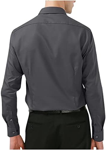 Тенок фит фустани кошули за мажи, необичен копче за долг ракав со брчки надолу со кошула, модни цврсти деловни врвови на врвови