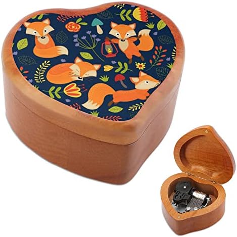 Среќна Фокс шума Вуд Музичка кутија гроздобер музички кутии подарок за Божиќ роденден Денот на вineубените во форма на срце
