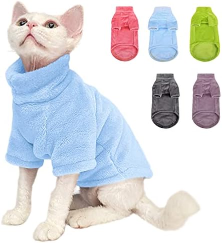 Sunfura turtleneck џемпер палто за мачка, маче руно зимски пуловер елек мачка пријатна мека пижами со ракави за мачки за кученца, миленичиња топла и облека за скокање за лад?