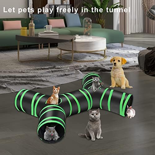 Пет мачка игра тунел цевка преклопување, 4-насочен спортски тунел во форма на коски со интерактивна топка затворено и отворено, играчки за миленичиња, како што се ку