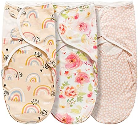 Мали тотали ќебе за бебиња за девојче лесно промена на завиткување на доенчиња 3 пакувања, прилагодлива вреќа за спиење за новородени бебиња