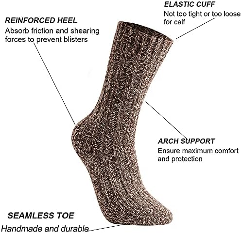 Glenmearl 3 пакет жени и мажи мерино волна чорапи зимски дебели топло подигање чорапи за мажи и жени
