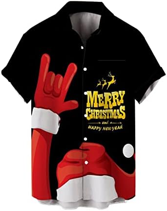 XXBR Божиќна кошула за мажи со опуштено копче за кратки ракави со кратки кошули Смешни Божиќ Дедо Мраз печати Хавајски плажа Топ