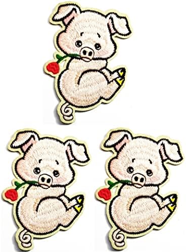 Кленплус 3 парчиња. Свинче Свиња Лепенка Симпатична Убава Свиња со црвена Роза Цртани Налепници Занаети Уметност Поправка На Шиење Везено