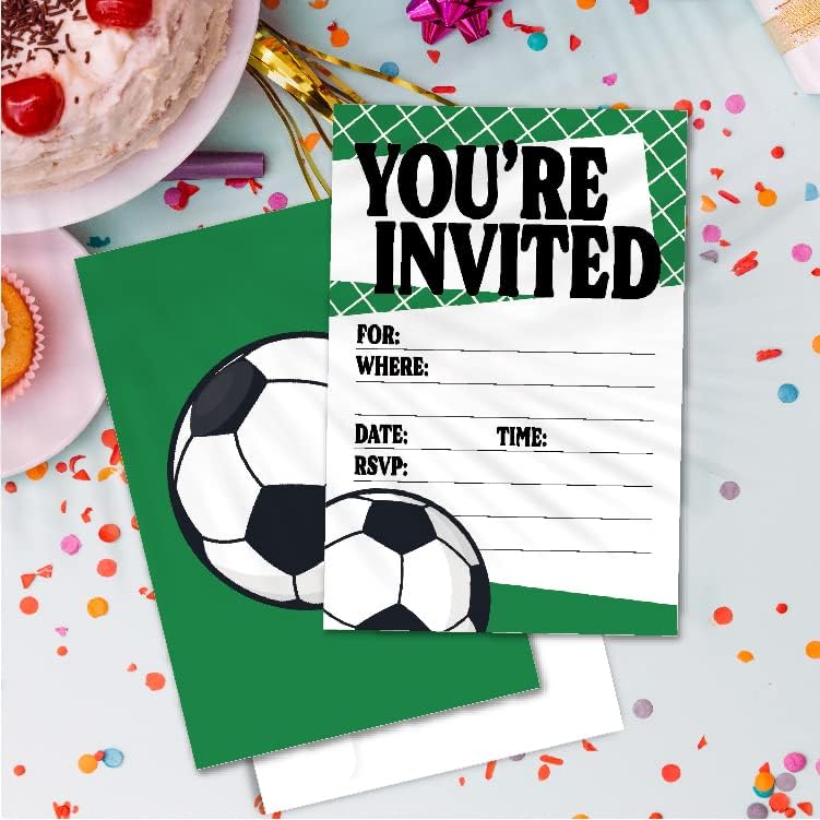 Покани за роденденска забава во фудбал VNWek со коверти, фудбалски спортови играч двострана печатена роденденска забава покани картички за