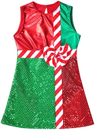 Детски девојки девојки Божиќни танцови костуми Божиќ Дедо Мраз елф Фенси облечете се сјајни sequiny sequins танцувачки фустан леотар