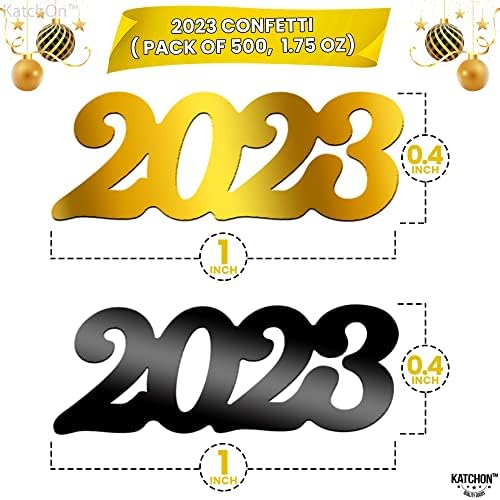 Xtralarge, Среќна Нова Година Банер 2023-120x20 Инчи | Голема 38 Пакет Новогодишни Балони Сет | Црна И Златна Нова Година Конфети 2023 |