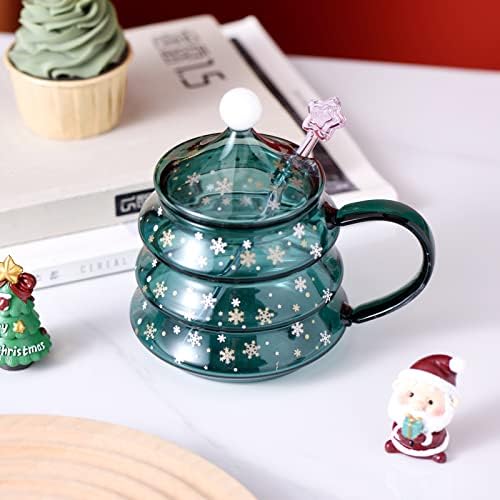 Симпатична елка за кафе, чаши за кафе, симпатично стакло за новогодишна елка со капаци и лажица Christonвездена еспресо чаша Божиќни подароци
