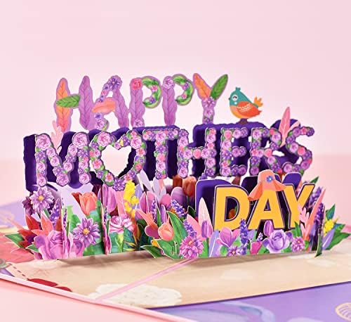 Среќен Денот на мајката 3Д Поп -ап картичка, картичка за ден на мајки со плик - Цвеќиња се појавуваат картички за најдобра мајка сопруга