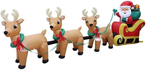 Два божиќни украси за украси, вклучуваат 14 нозе, огромна Божиќна надувување Дедо Мраз, и 12 стапала долги осветлени Дедо Мраз на санки