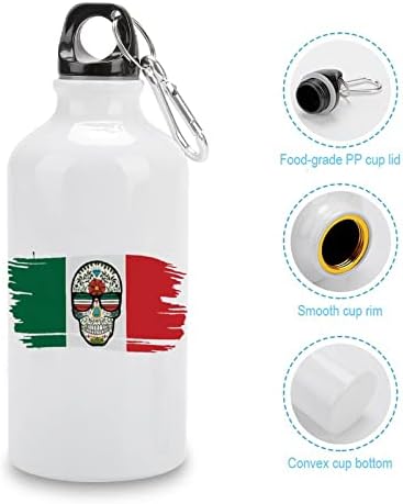 Мексико знаме со бонбони череп алуминиумски шишиња со вода со карабинер за еднократно спортско шише за патувања за велосипеди за кампување