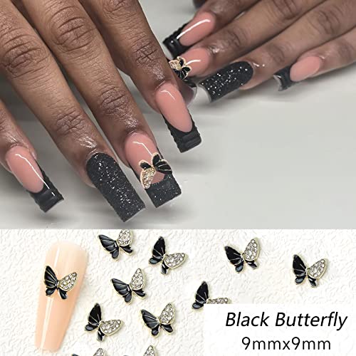 Бабалал нокти привлечност, 24 парчиња пеперутка за нокти привлечности црни привлечности од пеперутка за камења за нокти, материјали за