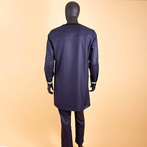 Машка костум африкански дашики палто јакна+анкара панталони 2 парчиња сет за кошула со долги ракави