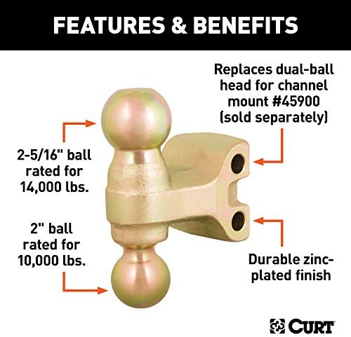 Curt 45912 замена со двојна топка за прилагодлива приколка за монтирање на топката 45900 или 45926, злато