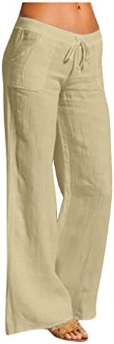 Meymia женски памучни постелнини панталони Мода лесна височина со високи печати за печатење на половината широка нога јога плажа