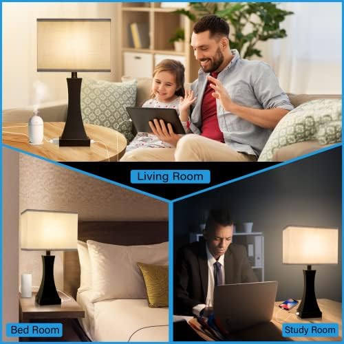 Табела Светилка За Спална Соба 3-Насочна Затемнета Контрола На Допир Ноќна Ламба Со USB A+C Порта И 1 Ac Излезна Биро Светилка
