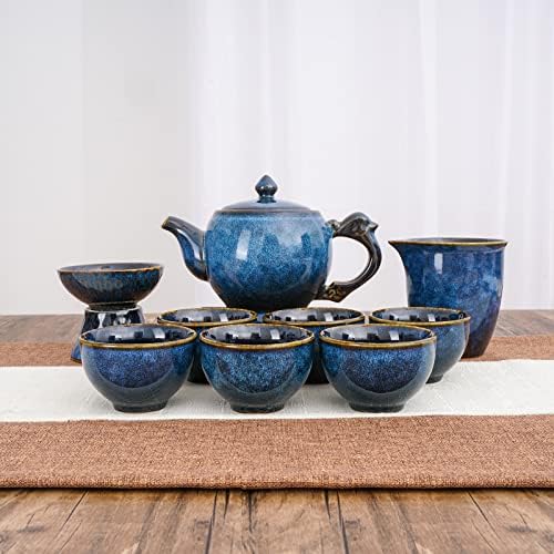 Кинески керамички кунг Фу чај, сет за чај од 9 парчиња, поставен чај од чај, сет за подароци, сет, совршен за loversубители на чај