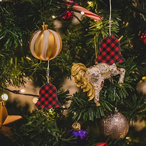 BESPORTBLE 10 парчиња Дрвени Украси За Новогодишна Елка Висечки Орнаменти Карирана Снегулка Ѕвончиња Исечоци Божиќни Подароци Ознаки