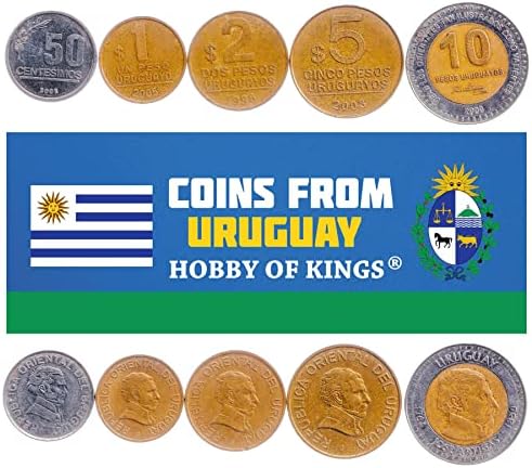 4 Монети Од Уругвај | Уругвајска Колекција На Монети 1 2 5 10 Пезоси | Циркулирани 2011-2019 | Голема Реа | Армадило | Капибара | Пума