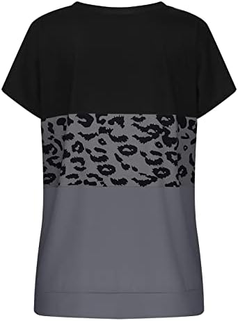Маица со блуза за жени 2023 година со памучен екипаж со кратки ракави, вратот на вратот, графички леопард печати преголем мета fo