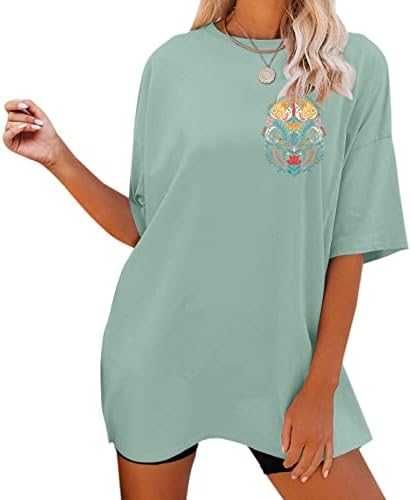 Маица жени обична блуза за жени Погоден краток ракав преголем лабав кошули врвови графички блуза мода