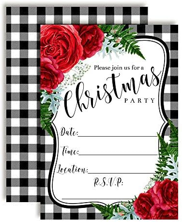 Акварел Црвено цвет со покани за забава за Божиќни празници, 20 5 x7 Пополнете картички со дваесет бели коверти од Амандакрекција