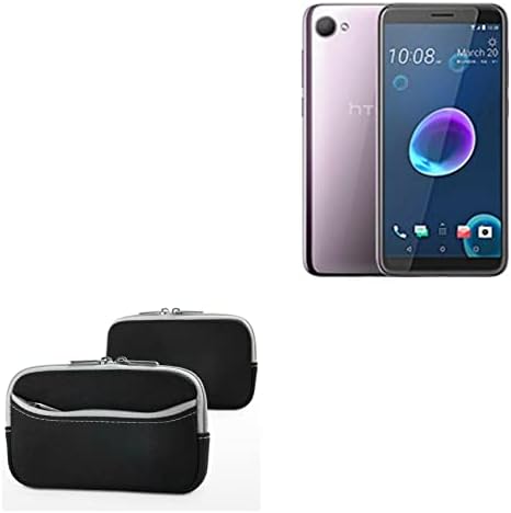 Case Boxwave Case for HTC Desire 12 - Softsuit со џеб, мека торбичка Неопрена покриена ракав Зипер џеб за HTC Desire 12 - Jet Black со сива