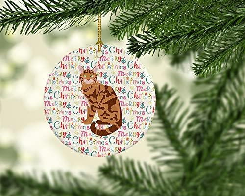 Богатства на Каролина WDK2404CO1 Бенгалска мачка Божиќен керамички украс, украси за новогодишни елки, висечки украс за Божиќ, празник,