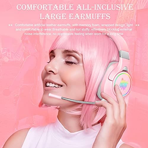 ХОЛУЛУ Преклопливи Розови Гејмерски Слушалки Компатибилни СО PS5 PS4 КОМПЈУТЕР Мобилен Телефон Таблет Xbox One, Со Одвојлив Микрофон