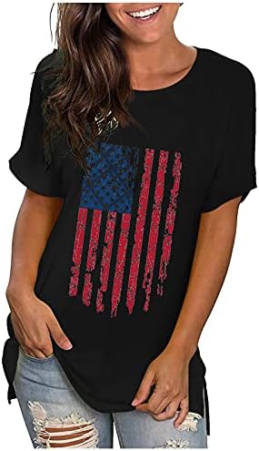 Патриотски кошули за жени во САД знаме маичка Обични летни врвови со кратки ракави teвезди starsвезди шарени удобни лабави кошула Туника врвови