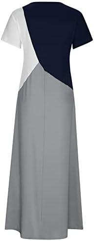 Womenените лето макси фустан Класична боја што одговара на обичниот екипаж на екипажот на вратот Краток ракав лабав фустан
