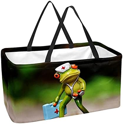 Lorvies повторно употребени торби за намирници Смешна жаба медицинска сестра, преклопна голема миење канти за складирање корпи за торба