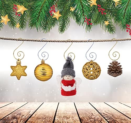 Илаук Божиќен украс закачалки куки 240 парчиња сребро и злато вртење Декоративни куки за украси висат закани за празници од дрвја, венци и венци