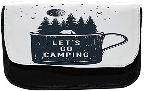 Необична изрека за молив, ајде да одиме на кампување на шатор за кригла, торба со молив со ткаенини со двоен патент, 8,5 x 5,5, темно
