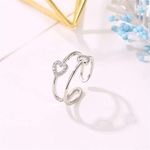 Стерлинг сребрен женски шарм ringsубовни срце Зиркон Холоу отворено прстен за роденден на Денот на вineубените издржливост и привлечност