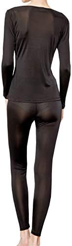 Metway Women's Silk Long Johns | V-вратот свила термички долна облека сет | Зимска свила долга долна облека