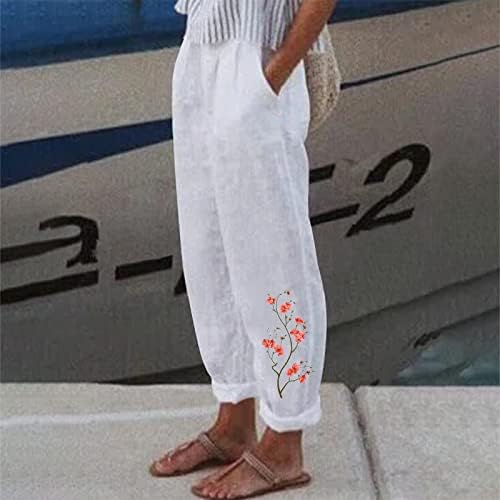 Постелна мешавина панталони за жени удобно цветно печатење летни панталони за плажа еластични панталони за истегнување на половината,