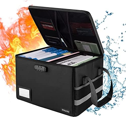 Кутија за документи со Fireproof Cliselda со заклучување, преносно кутија за организатор на датотеки со капаци за рачка и патент